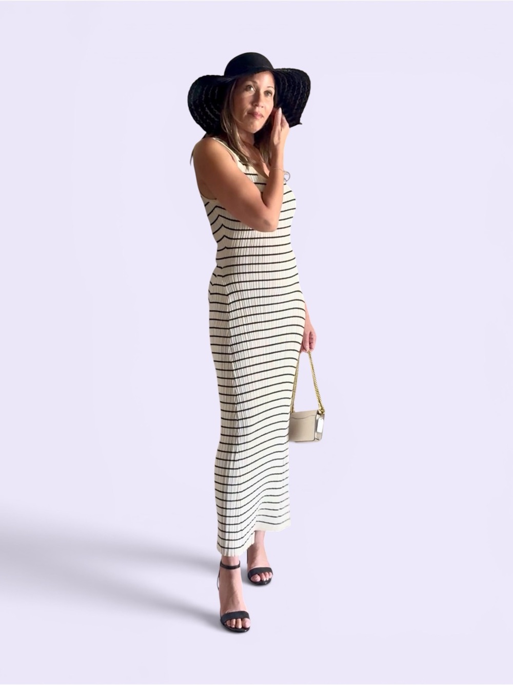 By Together Cream and Black Striped Maxi Dress